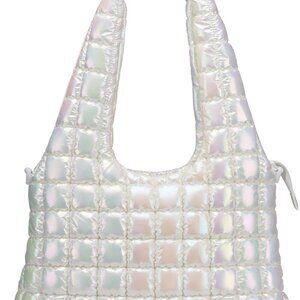 Large Capacity Dazzling White Tote - Stylish Quilted Puffer Hobo Bag